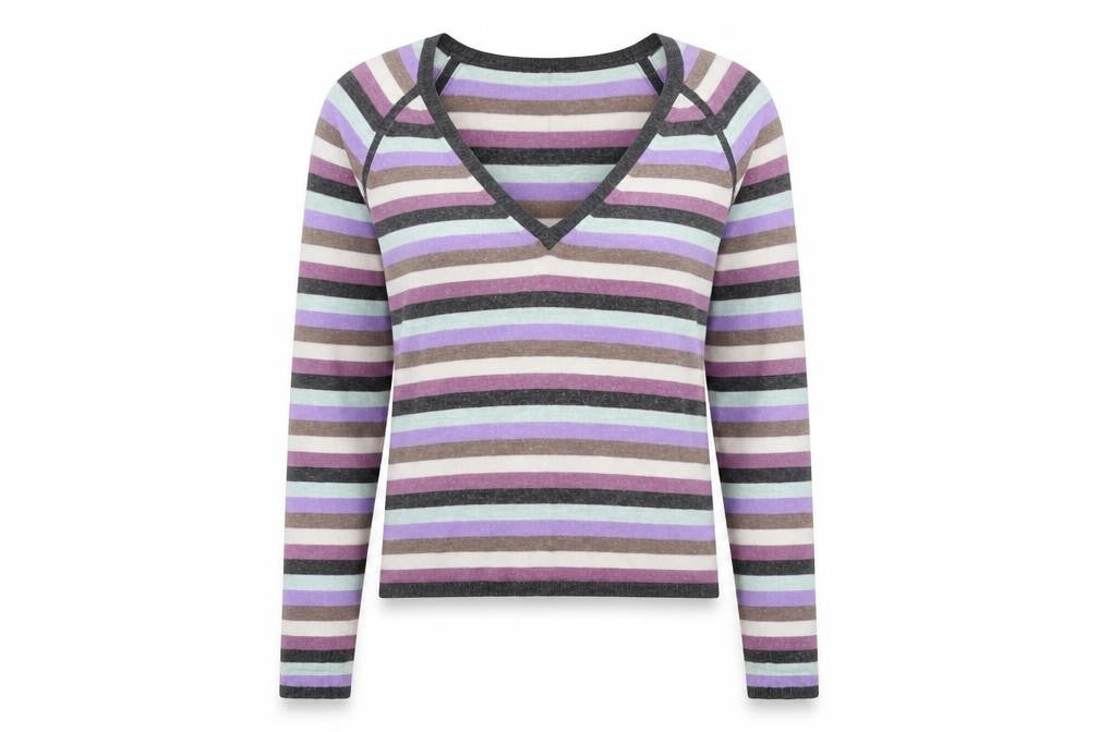 Great Plains Womens Multicoloured V-Neck Striped Acrylic Pullover Jumper Size S