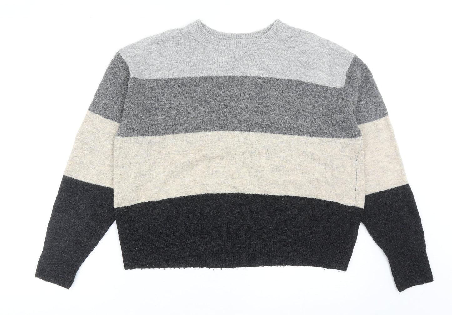 H&M Womens Multicoloured Round Neck Striped Acrylic Pullover Jumper Size XS