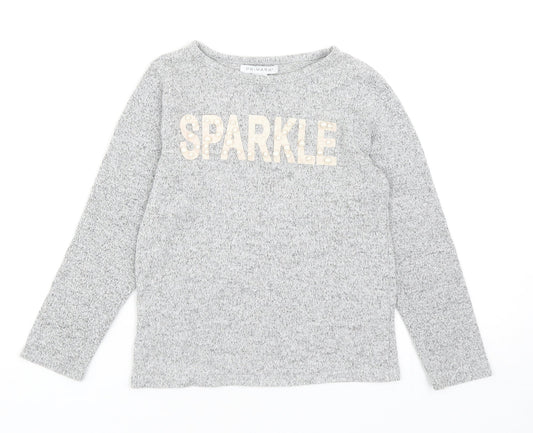 Primark Girls Grey Round Neck Acrylic Pullover Jumper Size 6-7 Years Pullover - Sparkle