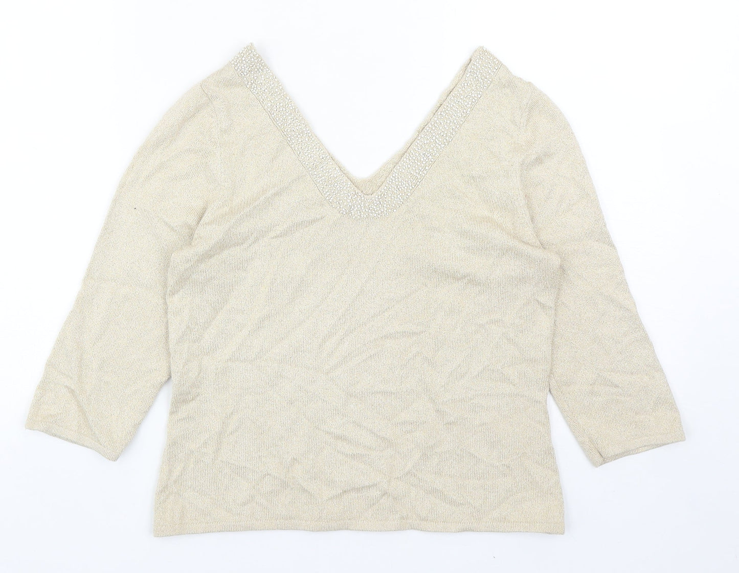 Minuet Womens Beige V-Neck Viscose Pullover Jumper Size 8