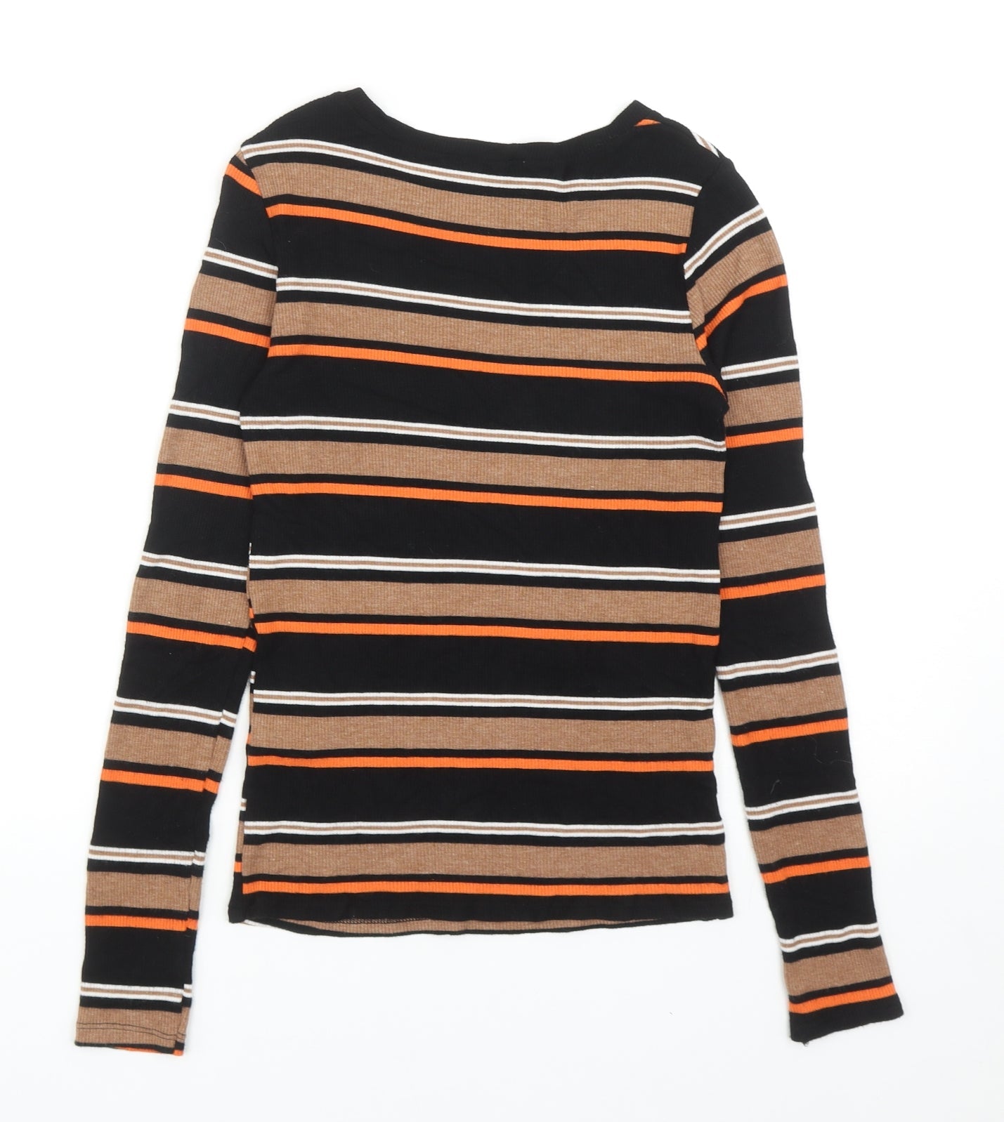 New Look Womens Multicoloured Striped Viscose Basic Blouse Size 10 Round Neck