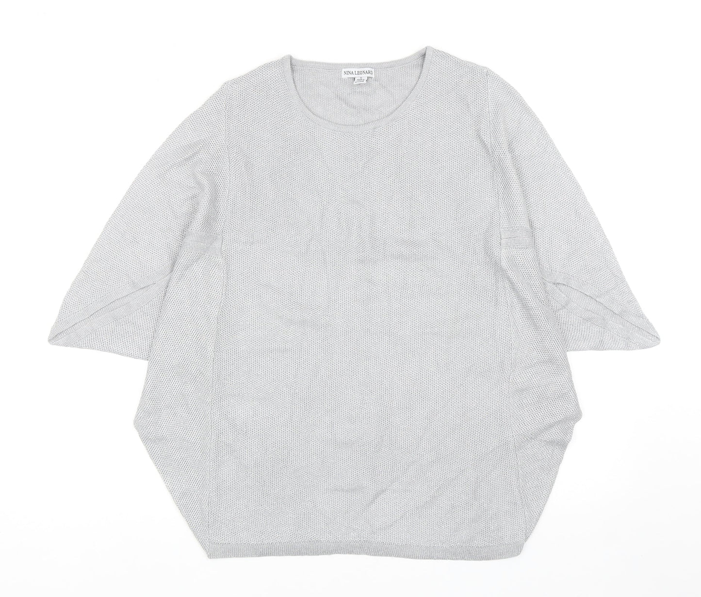 Nina Leonard Womens Silver Scoop Neck Viscose Pullover Jumper Size S
