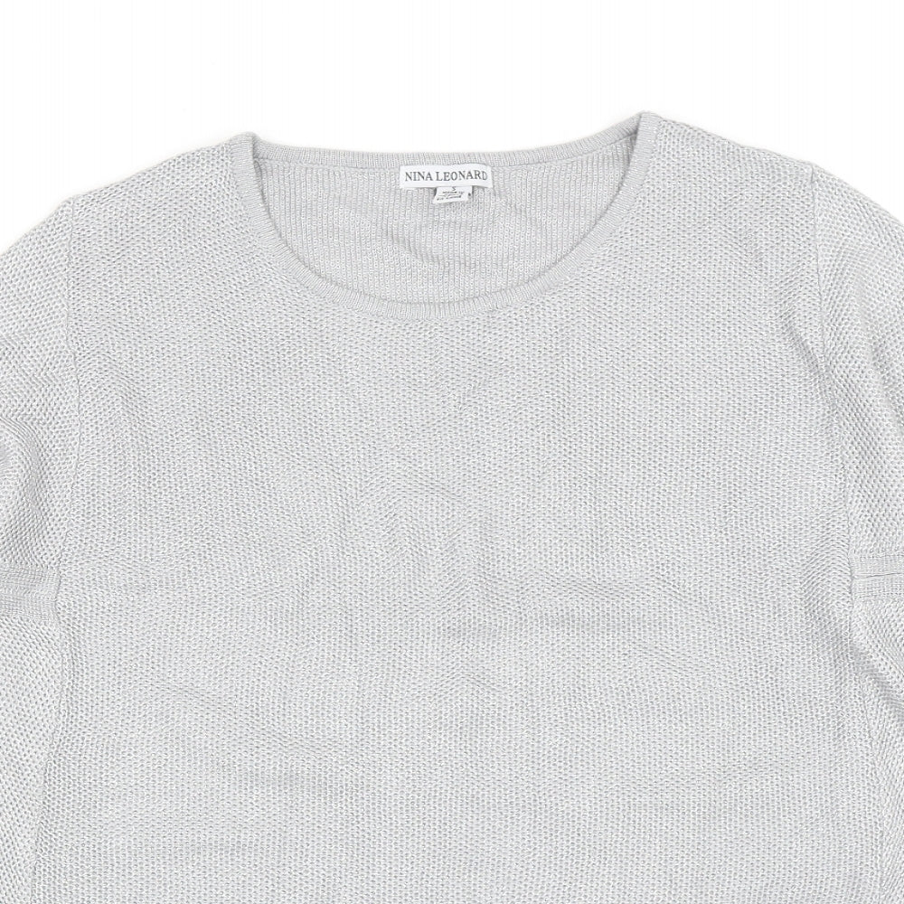 Nina Leonard Womens Silver Scoop Neck Viscose Pullover Jumper Size S
