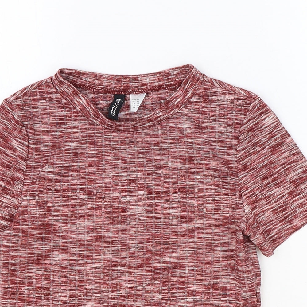 H&M Womens Red Viscose Basic T-Shirt Size XS Scoop Neck