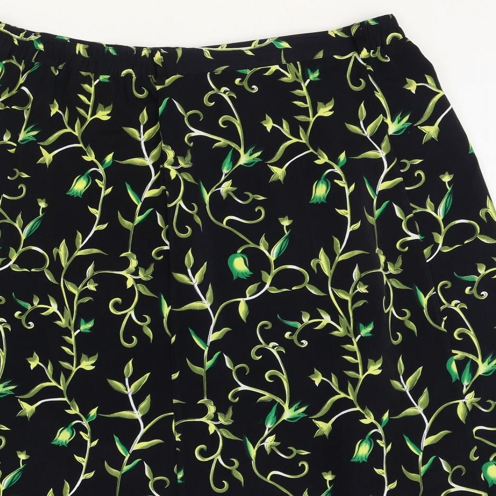 Daxon Womens Black Floral Polyester A-Line Skirt Size 34 in Zip