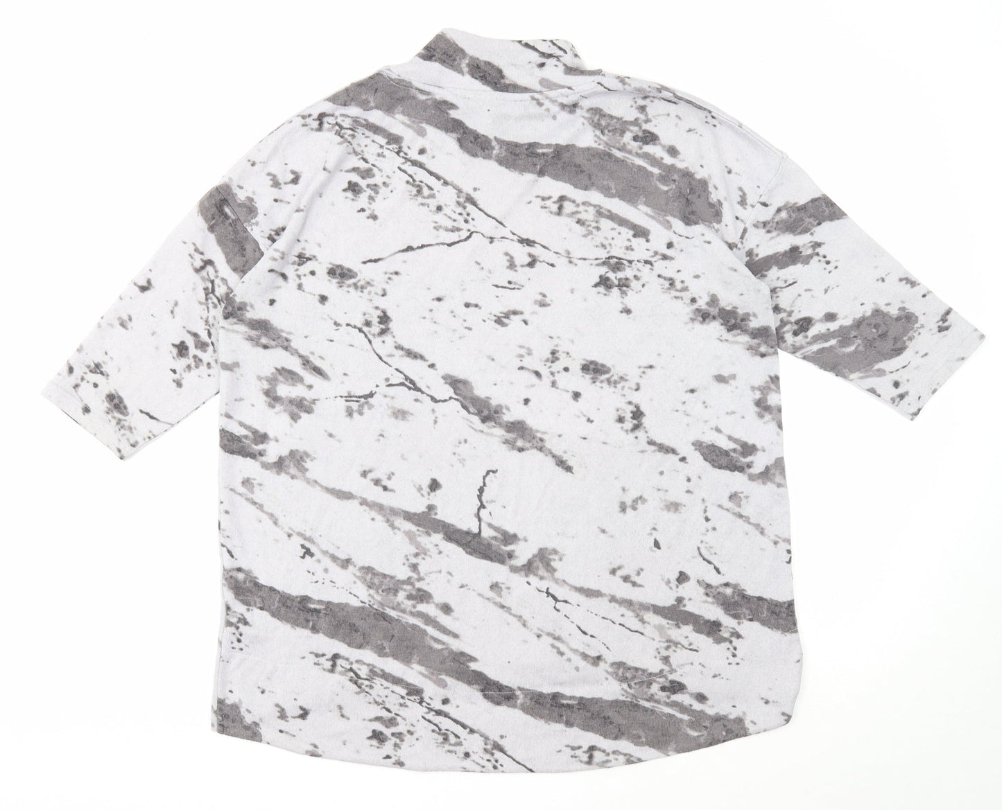 Marks and Spencer Womens Grey Geometric Polyester Basic T-Shirt Size 14 Mock Neck