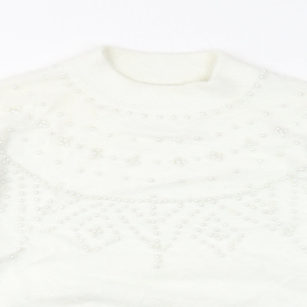NEXT Womens White Crew Neck Nylon Pullover Jumper Size M