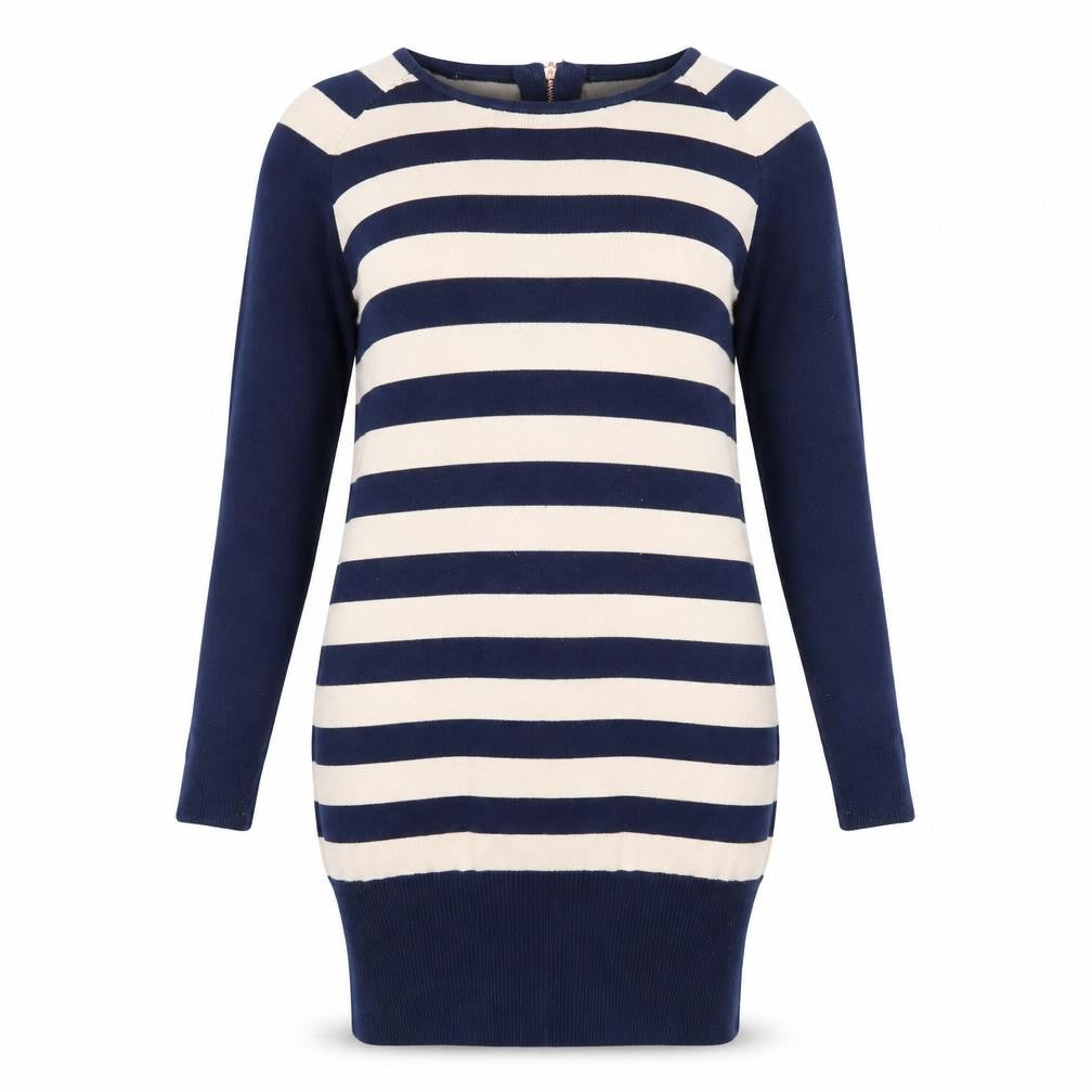 Oasis Womens Blue Striped Polyester Jumper Dress Size S Round Neck Zip