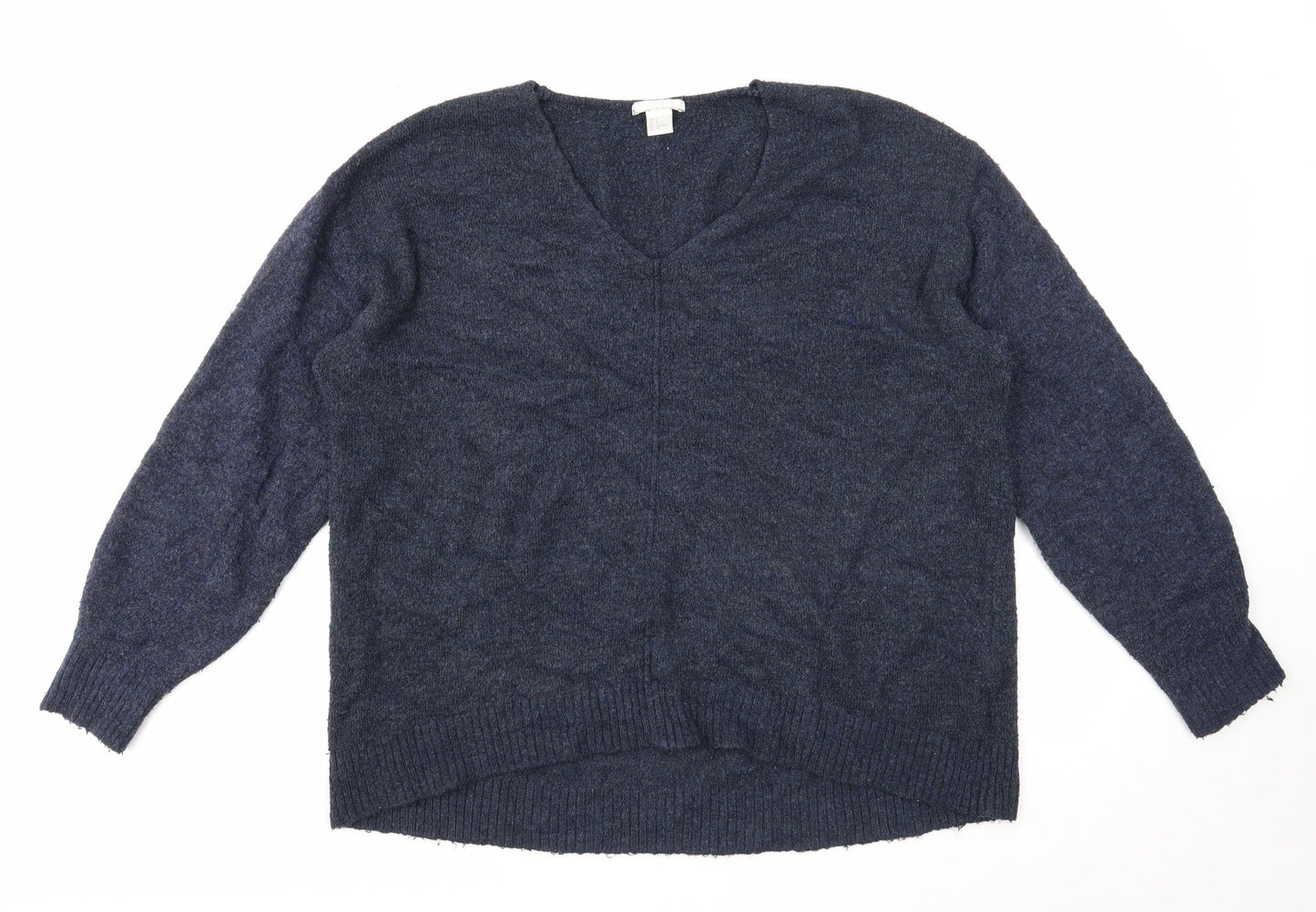H&M Womens Blue V-Neck Acrylic Pullover Jumper Size S