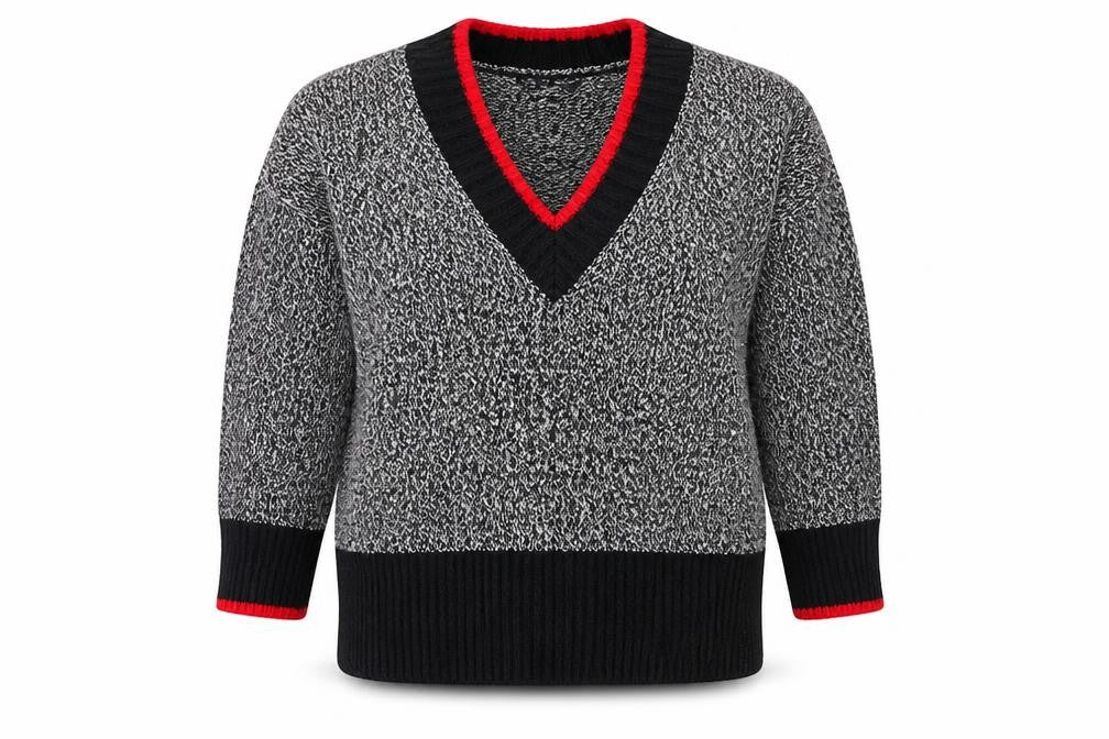 Marks and Spencer Womens Grey V-Neck Polyester Pullover Jumper Size M - Contrasting Trim