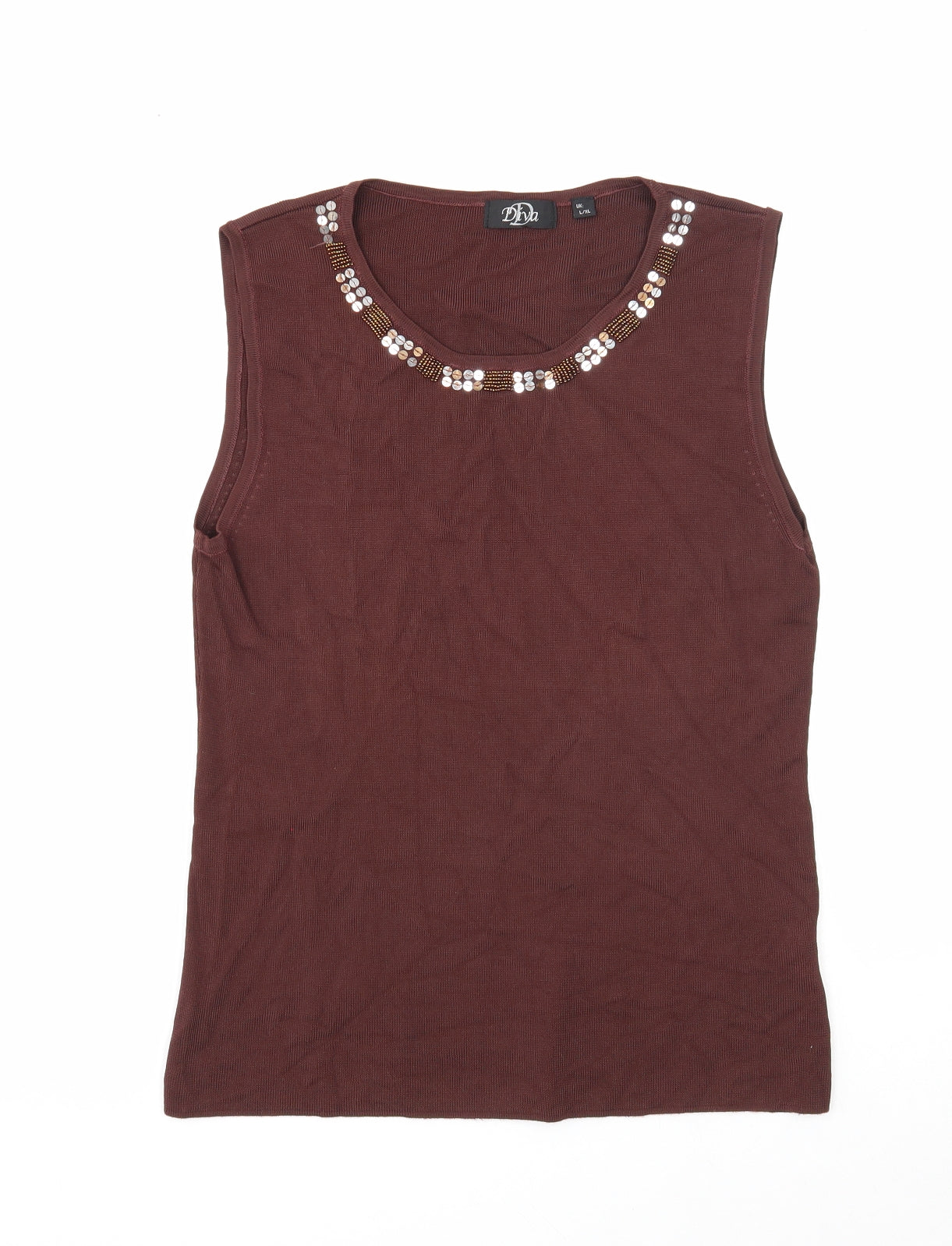 Diva Womens Brown Viscose Basic Tank Size L Scoop Neck