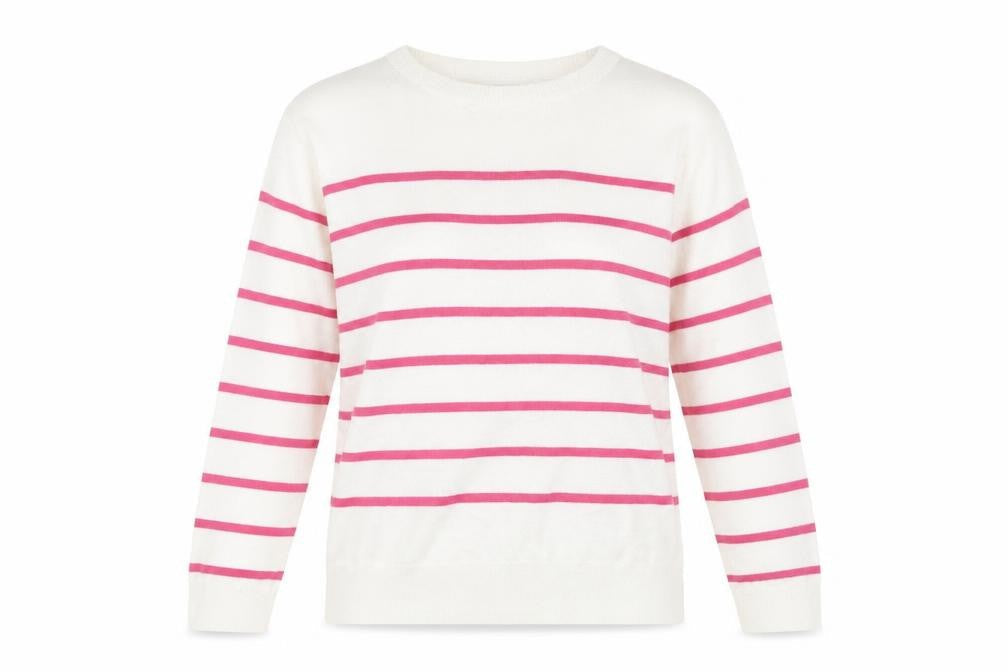 Marks and Spencer Womens White Round Neck Striped Acrylic Pullover Jumper Size 12
