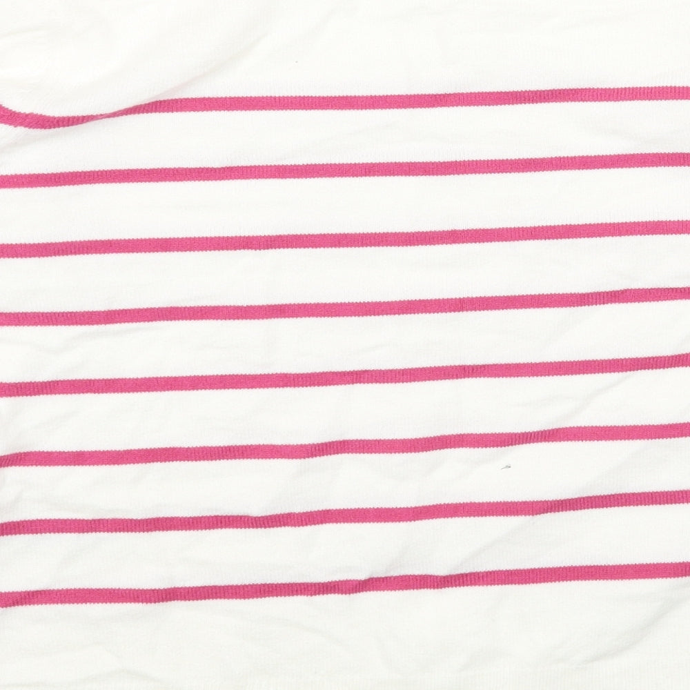 Marks and Spencer Womens White Round Neck Striped Acrylic Pullover Jumper Size 12