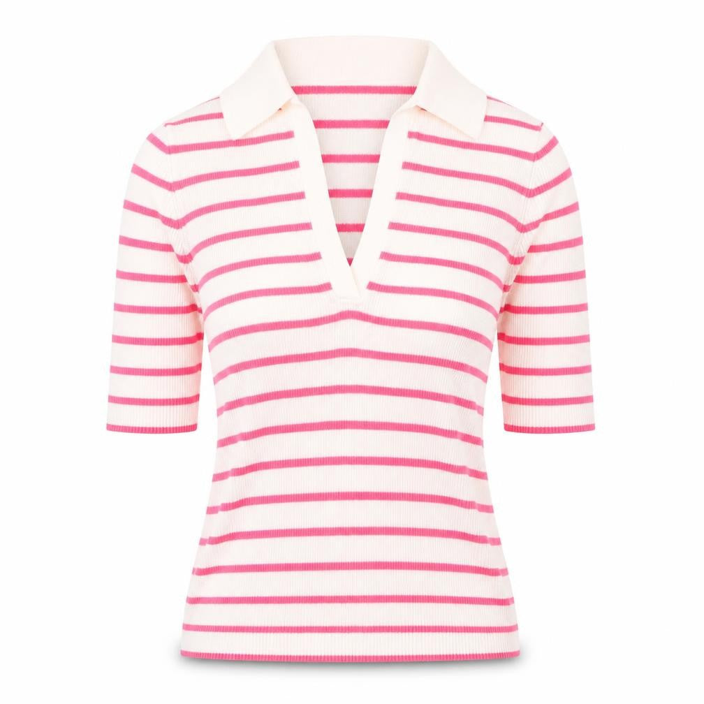 Marks and Spencer Womens Pink Collared Striped Cotton Pullover Jumper Size M - Ribbed