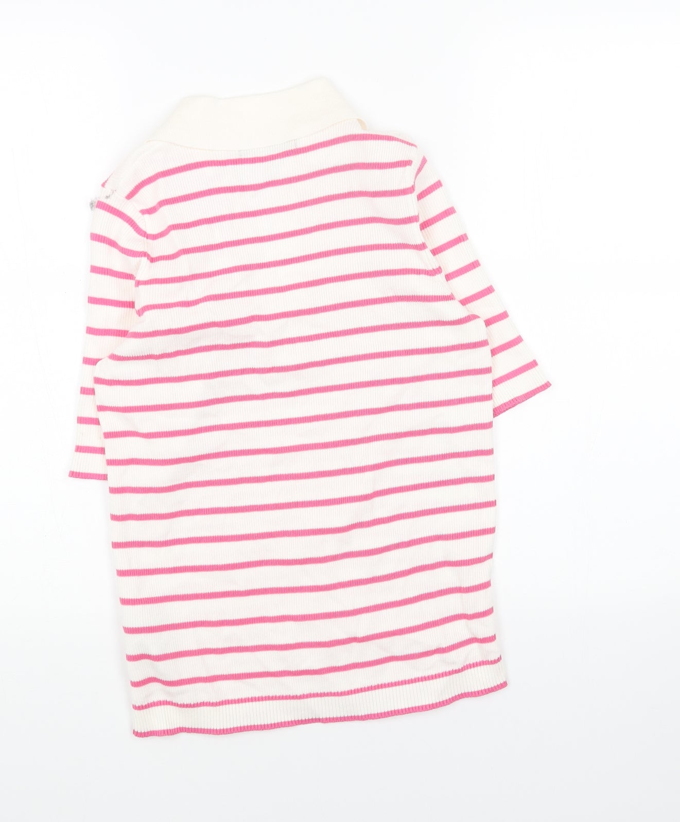 Marks and Spencer Womens Pink Collared Striped Cotton Pullover Jumper Size M - Ribbed