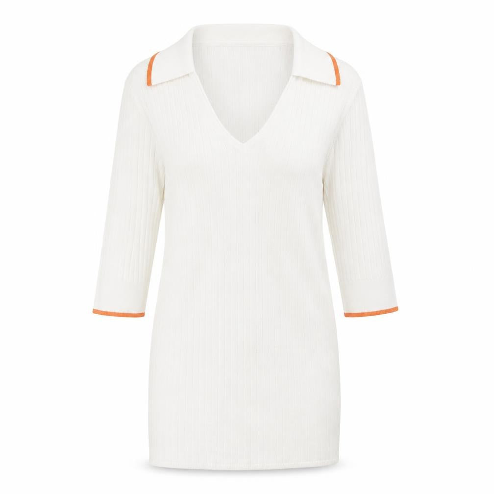 Marks and Spencer Womens White Collared Viscose Pullover Jumper Size 8 - Ribbed