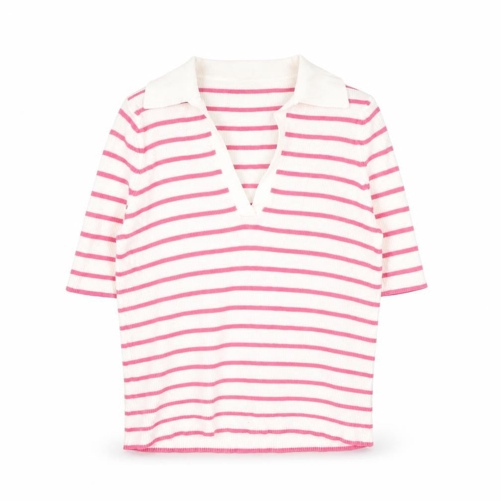 Marks and Spencer Womens White Collared Striped Acrylic Pullover Jumper Size M