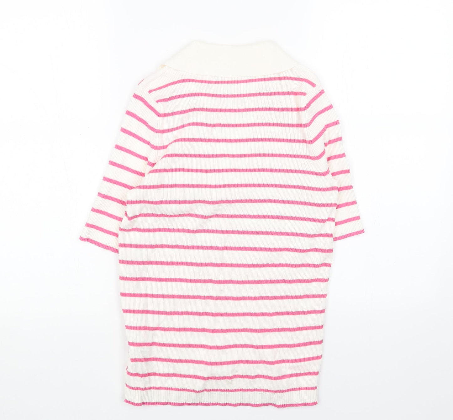 Marks and Spencer Womens White Collared Striped Acrylic Pullover Jumper Size M