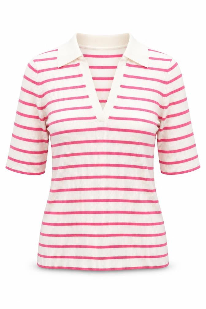 Marks and Spencer Womens White V-Neck Striped Acrylic Pullover Jumper Size M