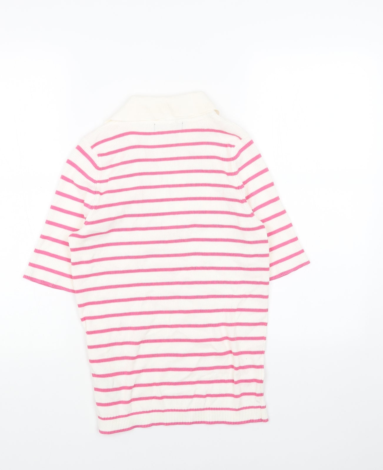 Marks and Spencer Womens Pink Collared Striped Acrylic Pullover Jumper Size M
