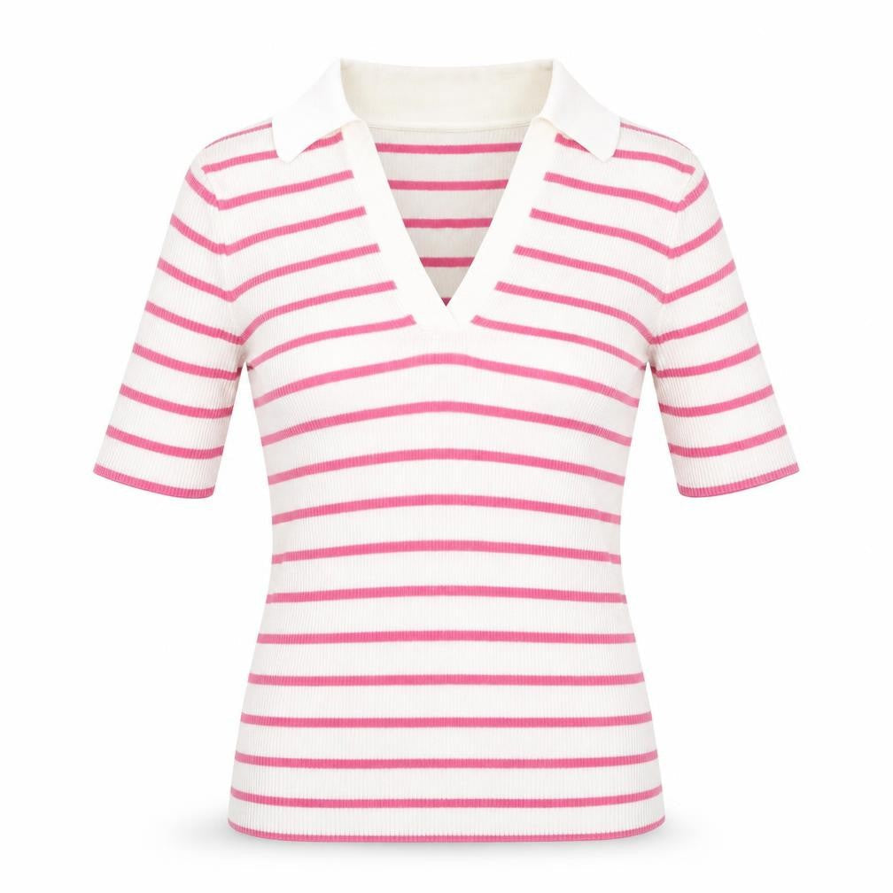 Marks and Spencer Womens White Collared Striped Cotton Pullover Jumper Size XS