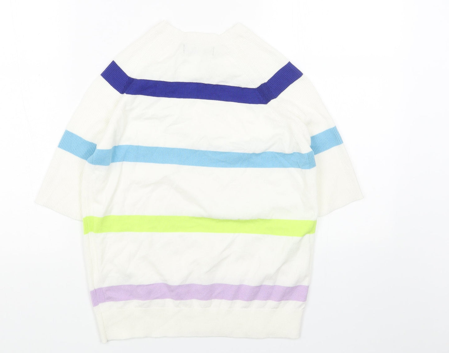 Marks and Spencer Womens White Round Neck Striped Cotton Pullover Jumper Size S