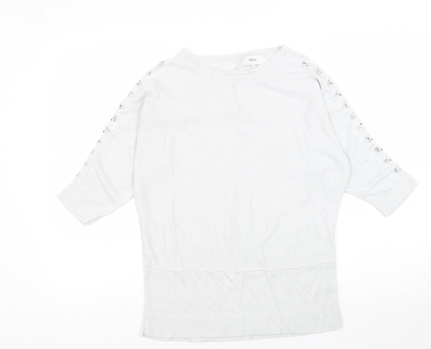 NEXT Womens Grey Viscose Basic Blouse Size 10 Boat Neck - Split Sleeve Detail