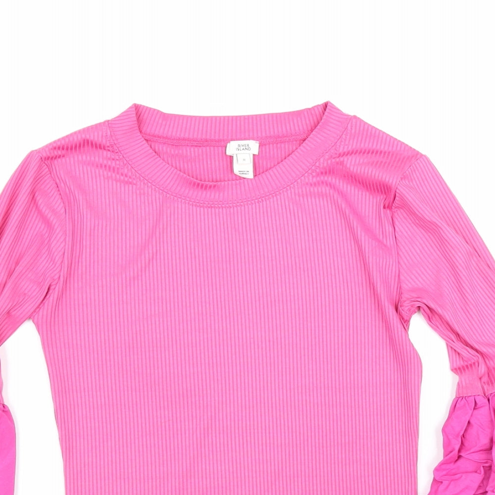 River Island Womens Pink Polyester Basic Blouse Size 8 Round Neck