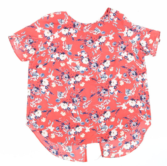 Atmoshphere Womens Red Floral Polyester Basic T-Shirt Size 16 Round Neck