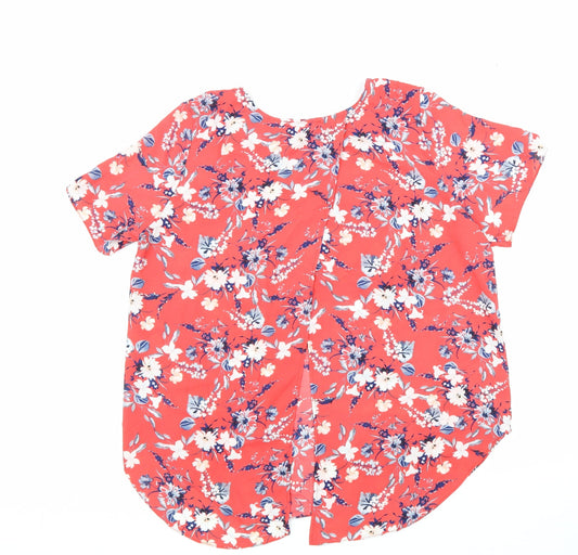 Atmoshphere Womens Red Floral Polyester Basic T-Shirt Size 16 Round Neck