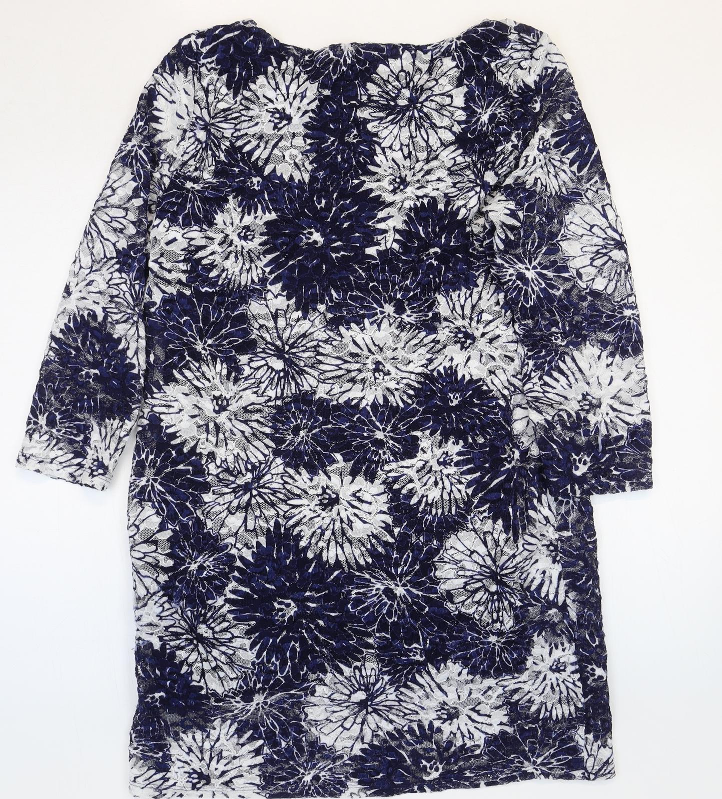 Phase Eight Womens Blue Floral Polyester Shift Size 14 Boat Neck Pullover