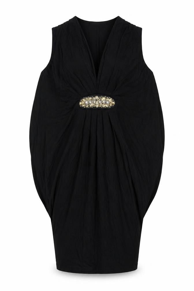 Marks and Spencer Womens Black Viscose Pencil Dress Size 12 V-Neck - Draped