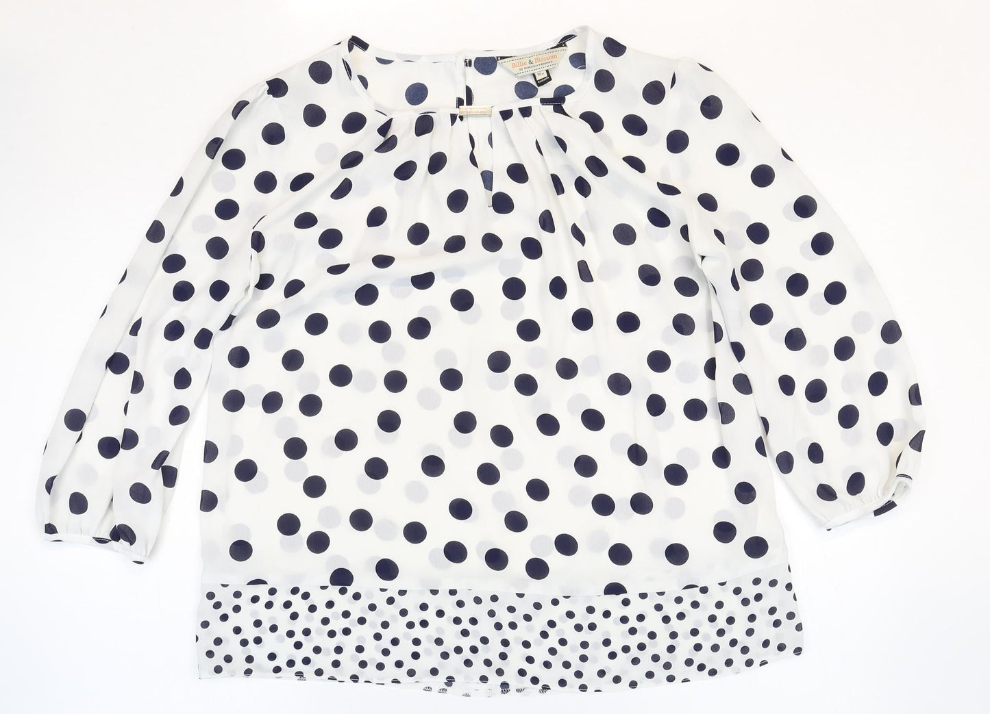 BIllie & Blossom Womens White Polka Dot Polyester Basic Blouse Size 10 Boat Neck