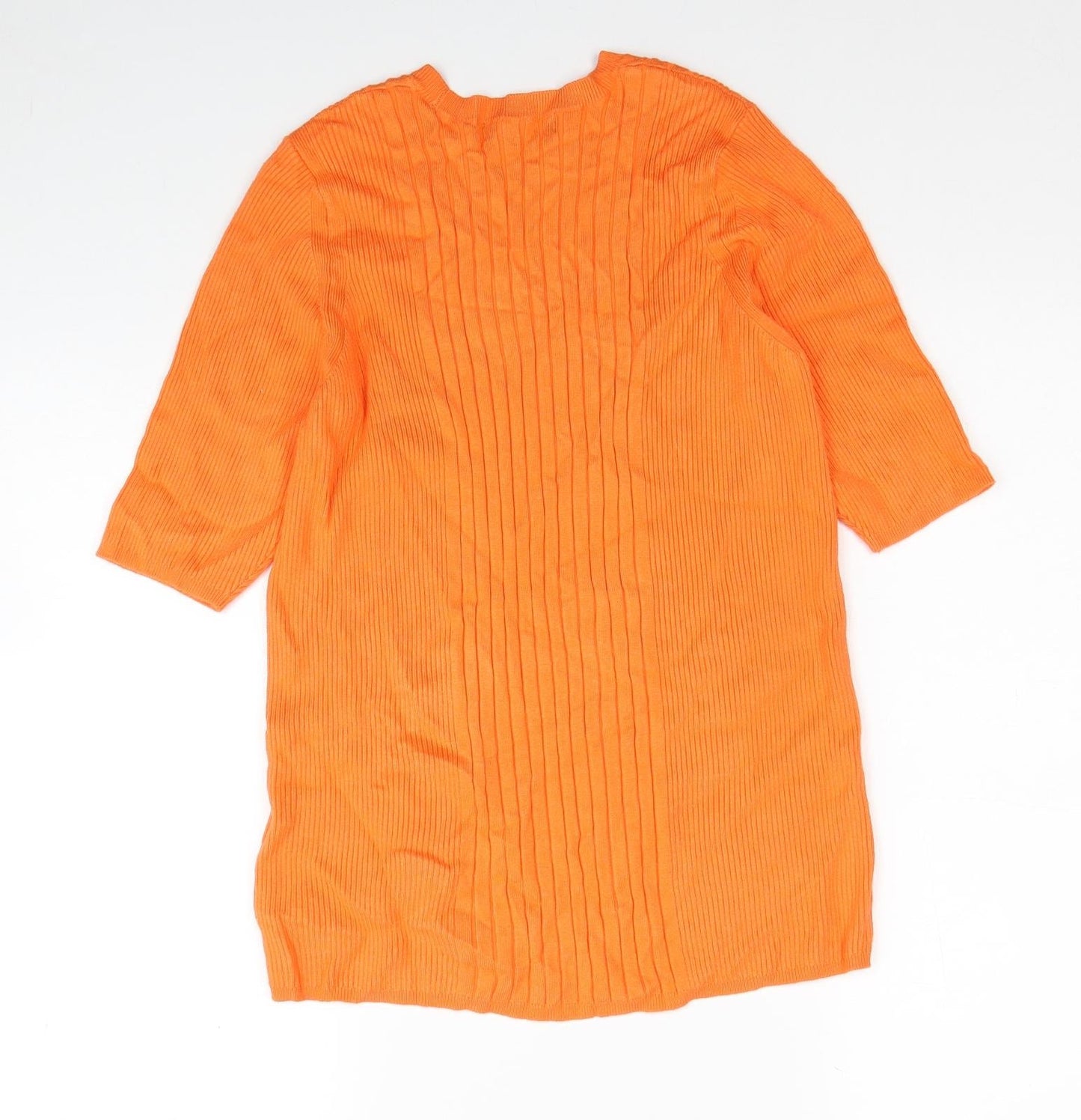 Marks and Spencer Womens Orange Scoop Neck Viscose Pullover Jumper Size L - Ribbed