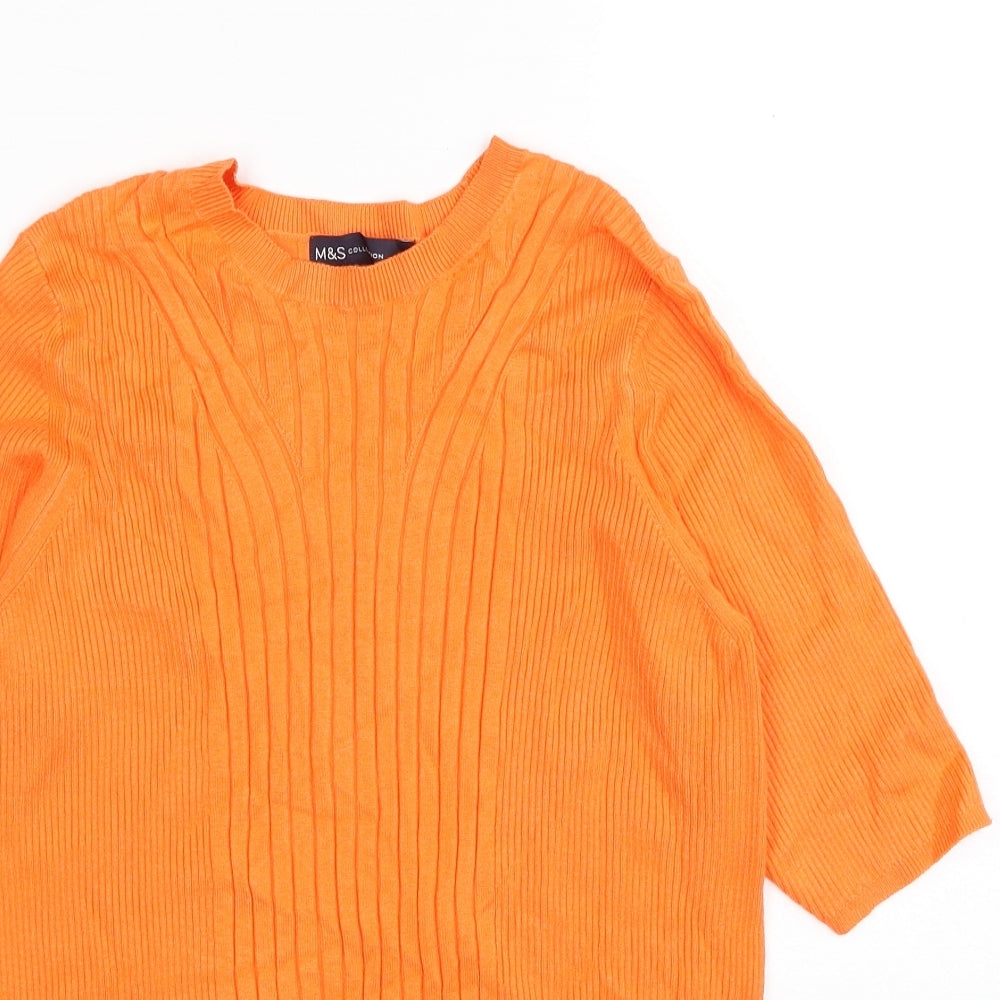 Marks and Spencer Womens Orange Scoop Neck Viscose Pullover Jumper Size L - Ribbed