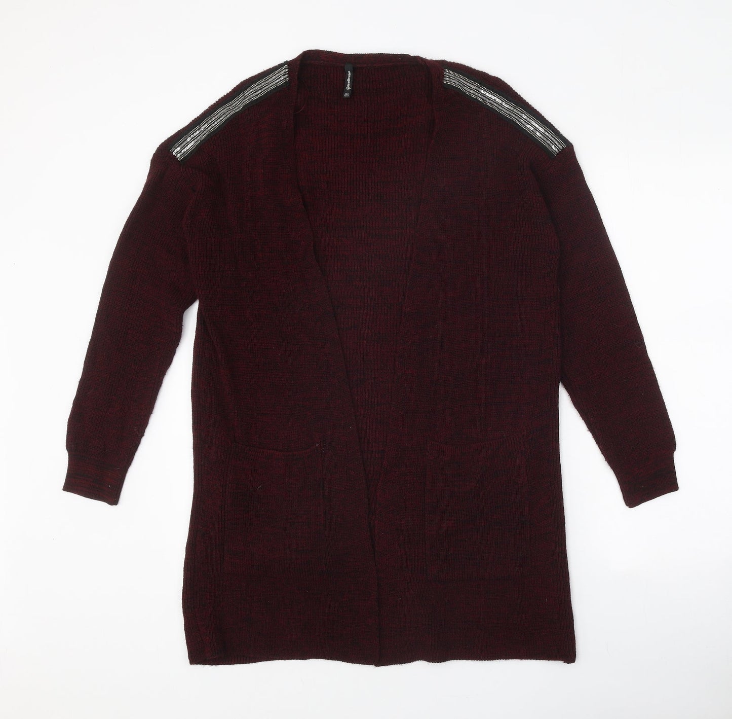 Stradivarius Womens Red V-Neck Acrylic Cardigan Jumper Size S