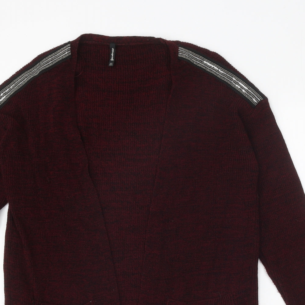 Stradivarius Womens Red V-Neck Acrylic Cardigan Jumper Size S