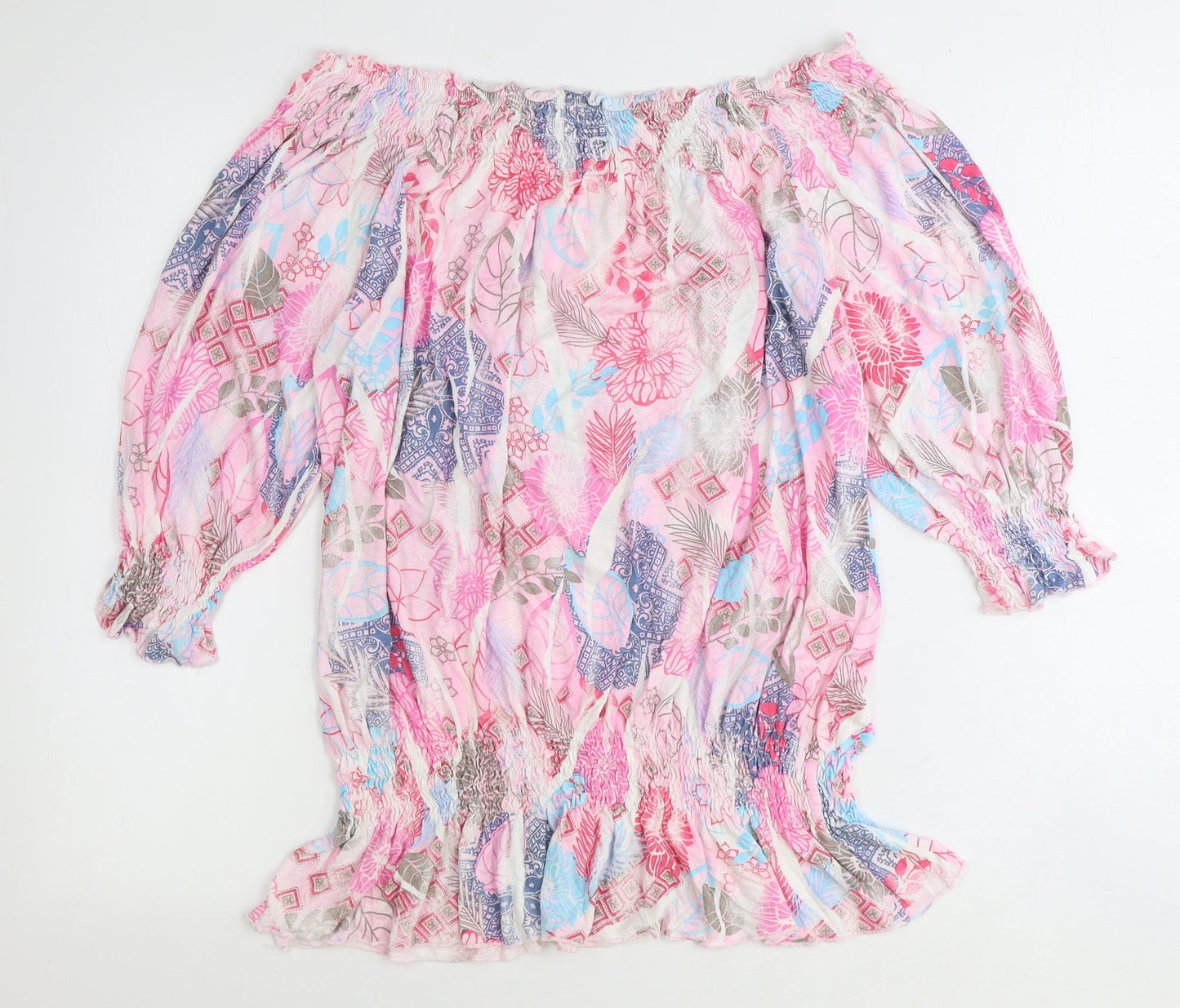 Buffalo Womens Pink Geometric Viscose Basic Blouse Size 14 Off the Shoulder