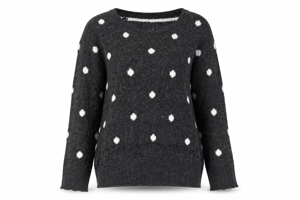 H&M Womens Grey Scoop Neck Polka Dot Acrylic Pullover Jumper Size XS
