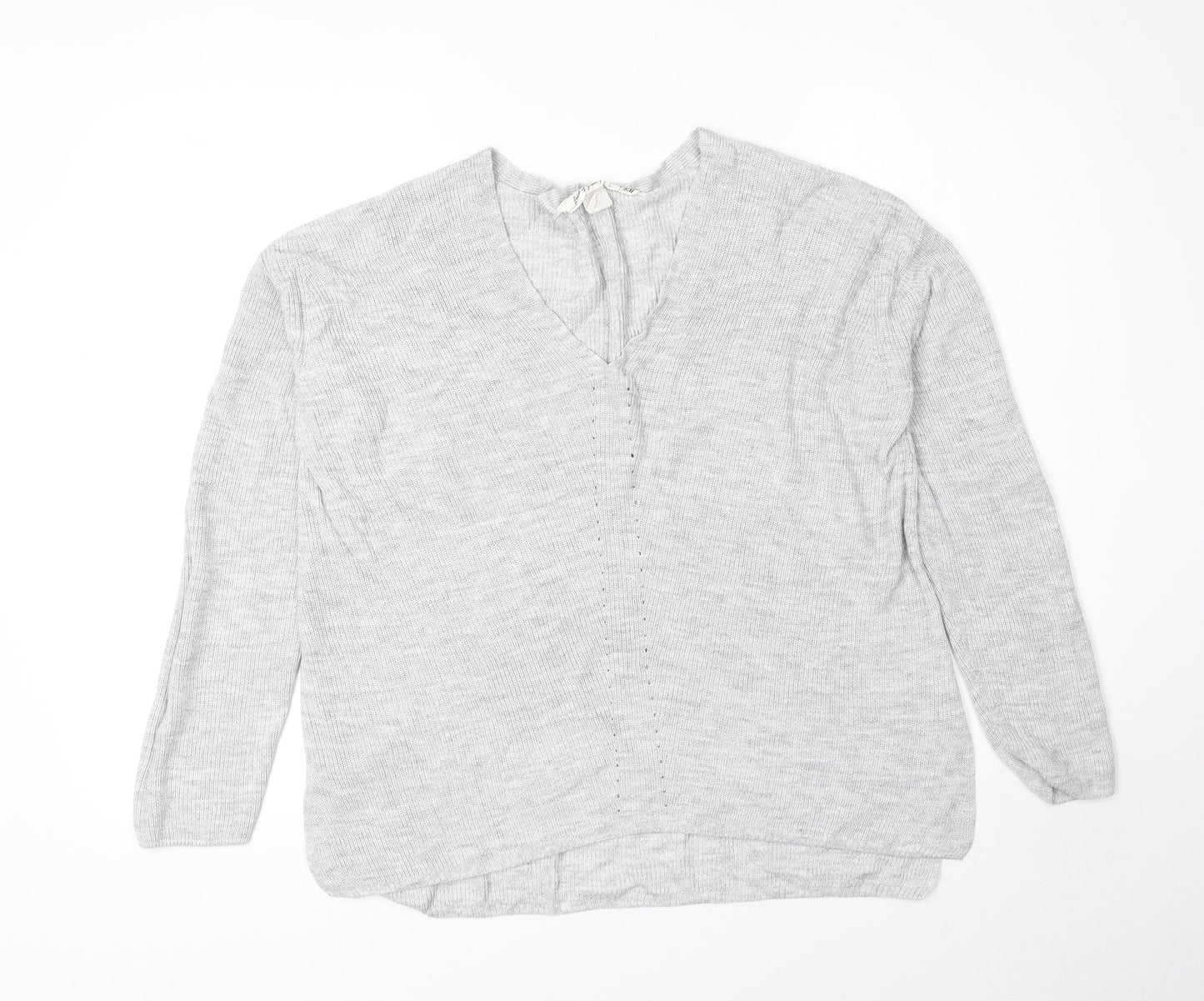 H&M Womens Grey Acrylic Basic T-Shirt Size S V-Neck