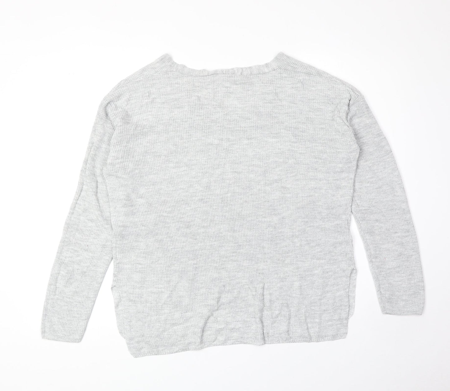 H&M Womens Grey Acrylic Basic T-Shirt Size S V-Neck