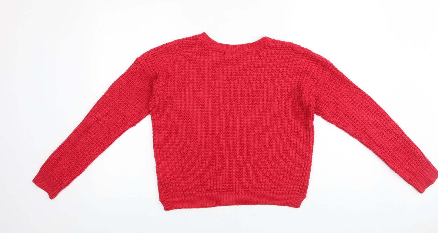 FBsister Womens Red Round Neck Acrylic Pullover Jumper Size S
