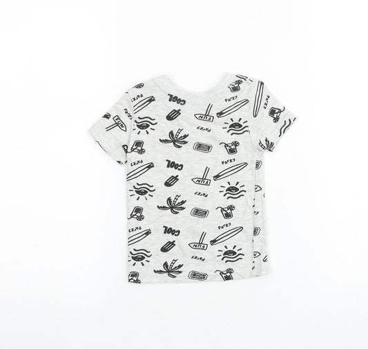 Primark Girls Grey Geometric 100% Cotton Basic T-Shirt Size 3-6 Months Round Neck Pullover