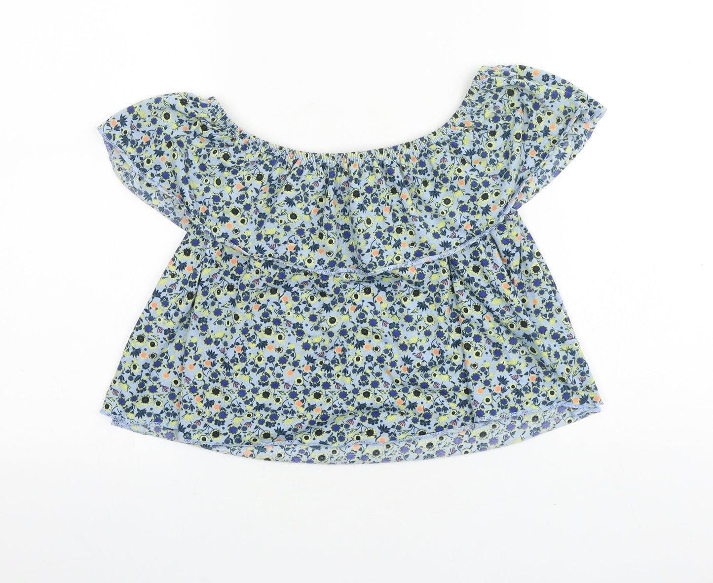 Topshop Womens Blue Floral Viscose Basic Blouse Size 6 Off the Shoulder - Bardot
