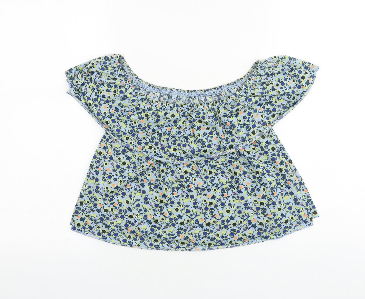 Topshop Womens Blue Floral Viscose Basic Blouse Size 6 Off the Shoulder - Bardot