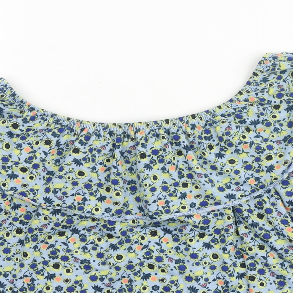 Topshop Womens Blue Floral Viscose Basic Blouse Size 6 Off the Shoulder - Bardot