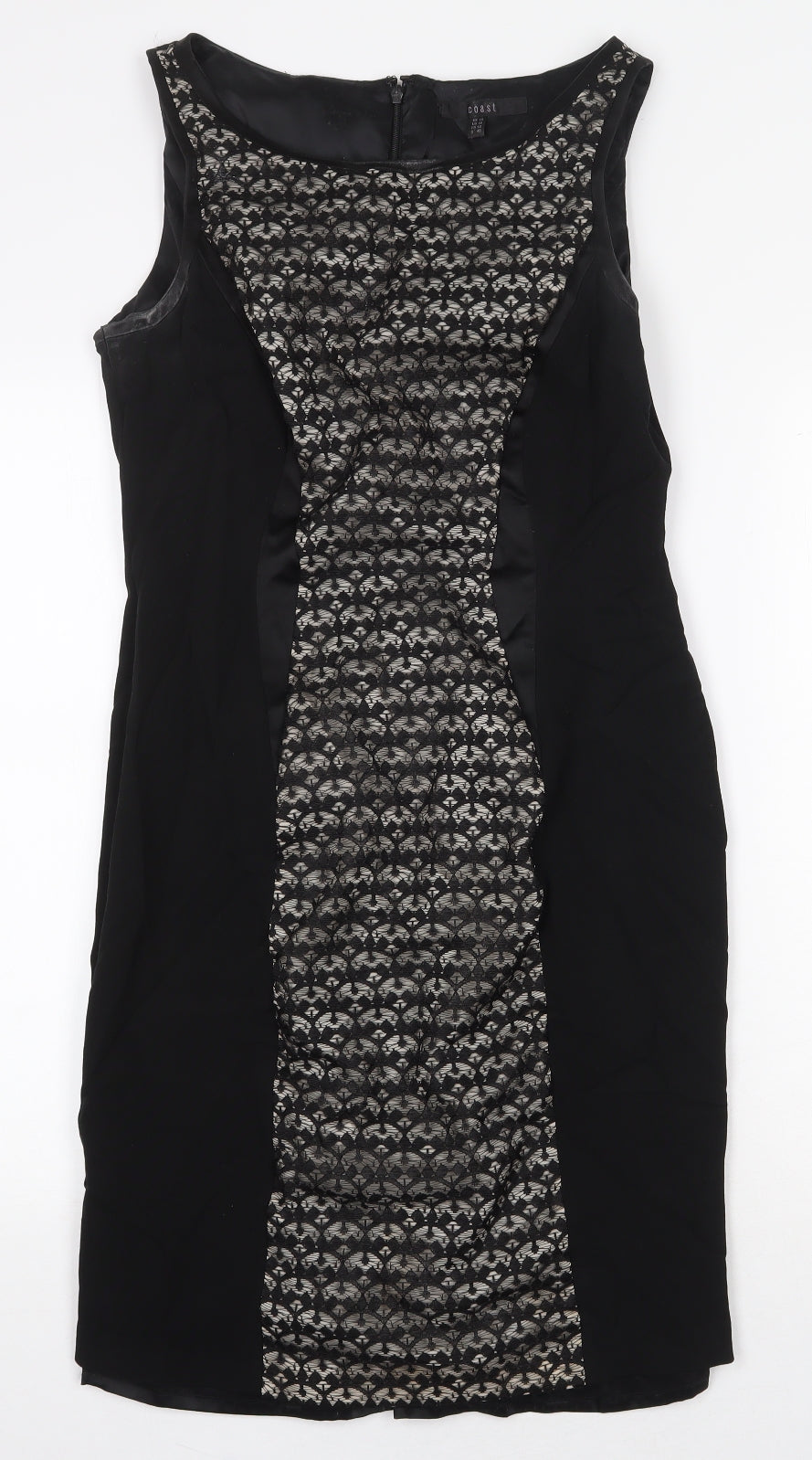 Coast Womens Black Polyester Sheath Size 14 Boat Neck Zip