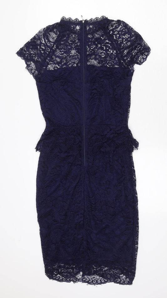 Preworn Womens Blue Nylon Bodycon Size 10 Mock Neck Zip
