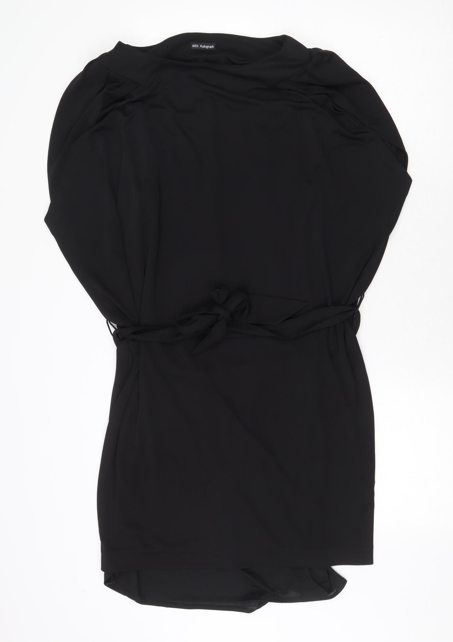 Marks and Spencer Womens Black Polyester Shift Size 10 Boat Neck Tie