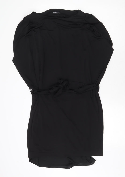 Marks and Spencer Womens Black Polyester Shift Size 10 Boat Neck Tie